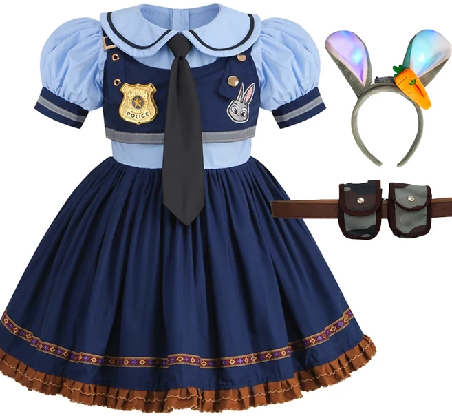 주디 코스프레 의상 어린이 카니발 파티 드레스 소녀 넥타이 머리 장식 벨트 양말 경찰 역할 놀이 영화 유, 03 100cm, 05 Judy Dress G