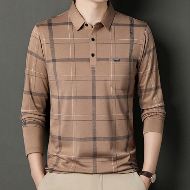 남성 긴팔 티셔츠 아버지께 드리는 추석 선물 사계절 착용 가능한 고급 중년 남성 폴로티셔츠! 부드러운 단면 소재 오버핏 디자인