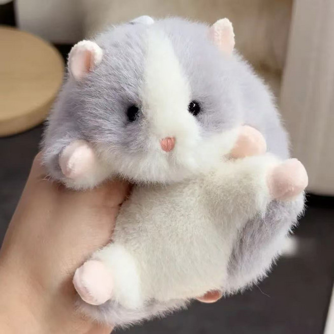 귀여운 햄스터 인형 키링 토끼/개구리 모자 세트 포함, 그레이, 14cm, 1개