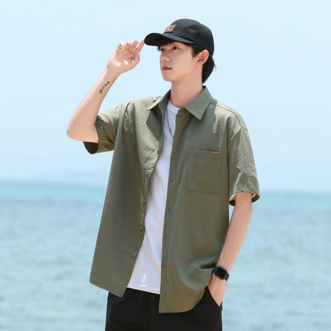 ANYOU 시원한 남성 여름 반팔 셔츠 오버핏 가벼운 캐주얼 남방 상의