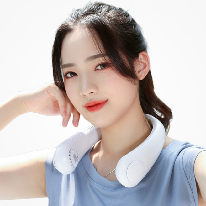 [국내배송] 슈퍼공 휴대용 목에 거는 넥밴드 선풍기, 화이트