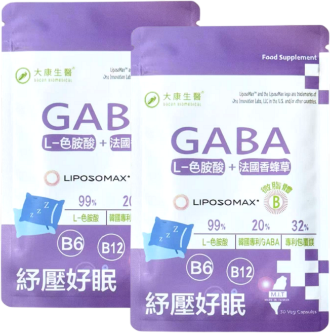 大康生醫 高單位GABA 色氨酸B6 B12 幫助入睡 放鬆心情 調整體質 促進新陳代謝, 2個, 30顆