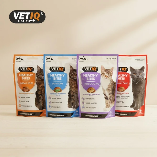 엠씨 VETIQ 벳아이큐 헬시바이트 고양이 영양간식, 4개, 65g, 혼합 (헤어볼/덴티/유리너리/카밍) - 쿠팡