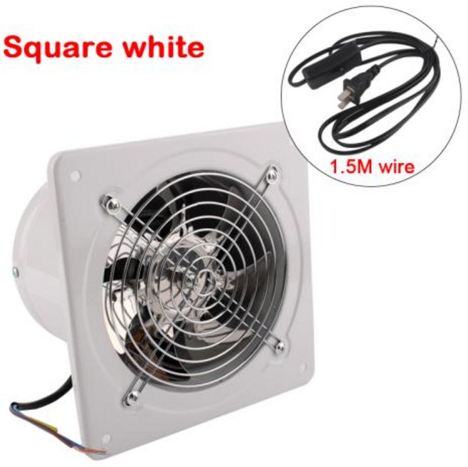 화장실 환풍기 46 파이프 배기 팬 공기 통풍기 금속 환기 추출기 욕실 벽 덕트 110V220V, Square White, 110V, Square White