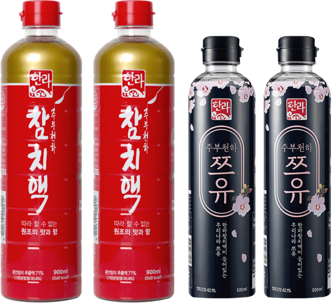 [추석특별구성] 한라참치액 900ml*2병 + 주부천하쯔유 500ml*2병, 1세트, 2.8L
