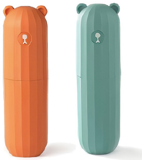 로앤제이 휴대용 여행용 곰돌이 칫솔통 양치컵 칫솔 치약 케이스 1+1, 1개, 오렌지+민트