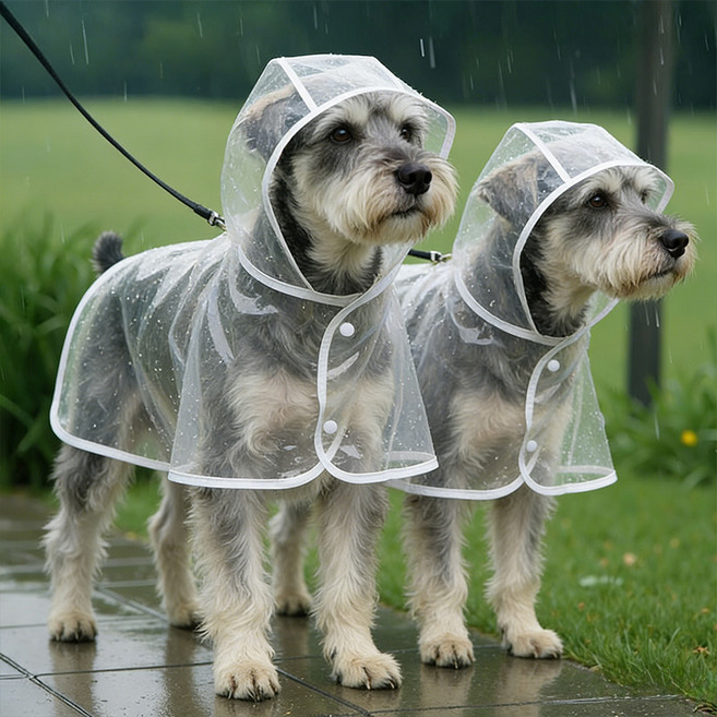 클로케 강아지 투명 후드 레인코트 방수옷 우의, 2개, 흰색