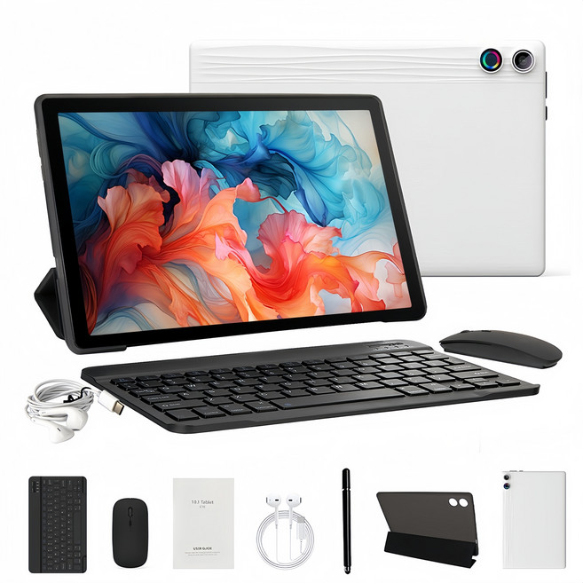 Wqplo A10L 태블릿PC 10.1인치태블릿 12G+64G 8 코어 안드로이드 14, Wi-Fi, 하얀색/White/슈트, 64GB