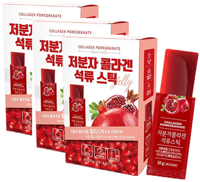 씹어먹는 저분자 석류 콜라겐 젤리 이너뷰티 3세대 어린 콜라겐 스틱 3통, 3개, 300g