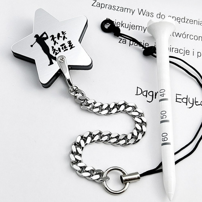 주문제작 양면 메탈아크릴 자석 레이저각인 골프티걸이, 하트, 파도소리체, 골드