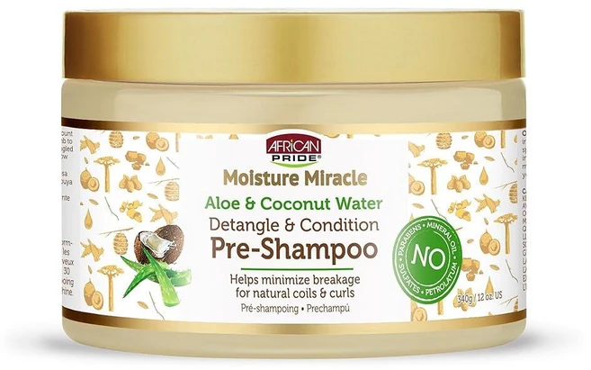 African Pride Moisture Miracle 알로에 및 코코넛 워터 프리 샴푸 - 천연 곱슬 및 컬의 모발 손상을 최소화하고 엉킴 제거 및 컨디셔닝 355ml(1 - 쿠팡
