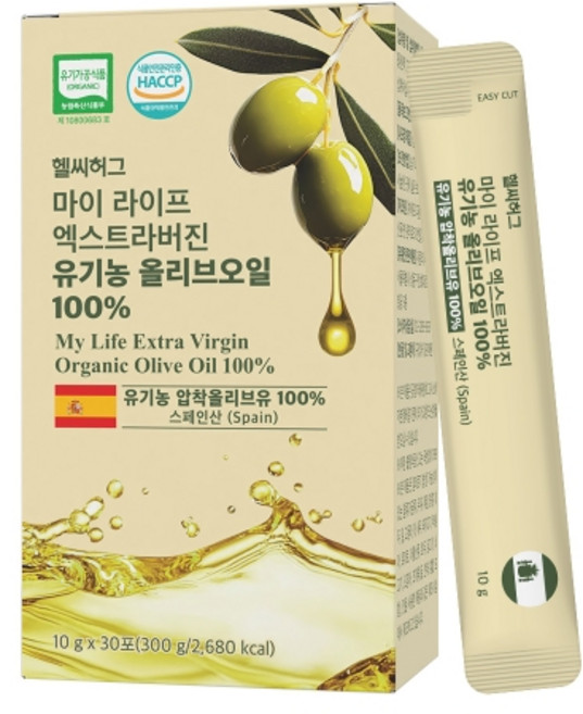 [헬씨허그] 마이 라이프 엑스트라버진 유기농 올리브오일 100% 10g 30포 2개
