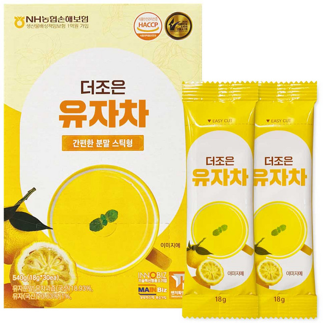 더조은 유자차 스틱 분말형, 1개, 30개입, 540g