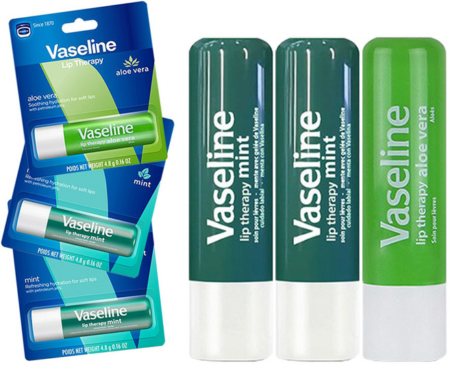 유니레버 바세린 립 테라피 고보습 립밤 3EA -H.C, 3개, 4.8g, 민트2+알로에1