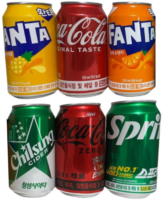 뚱캔 업소용 환타 오렌지 파인애플 칠성사이다 코카콜라 코카콜라 제로 스프라이트 355ml x 각 4개 총 24캔