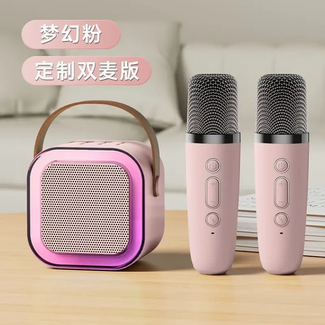 無線麥克風音響一體K歌音箱 套裝, K12粉色, 官方標配 黑色雙麥版 雙麥
