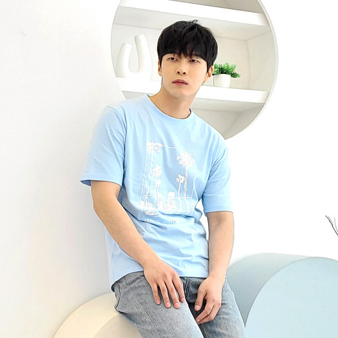 파르데스 남녀공용 나이스데이 라운드넥 프린팅 반팔티셔츠