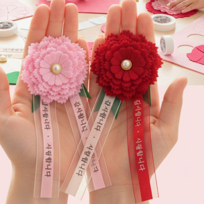 상일상회 카네이션 코사지 브로치 만들기 DIY 세트 어버이날 선물용, 2개, 레드