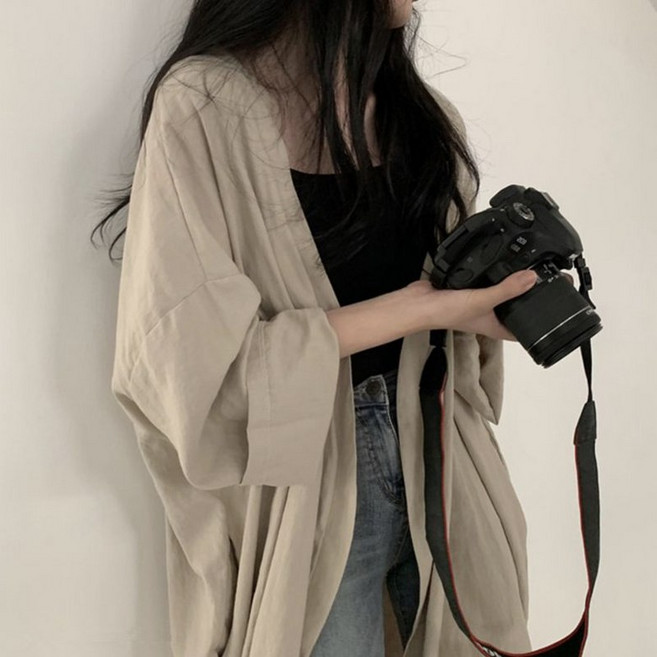 간절기 린넨 로브 가디건 여름 롱 루즈핏 여성 자켓 비치웨어 비키니