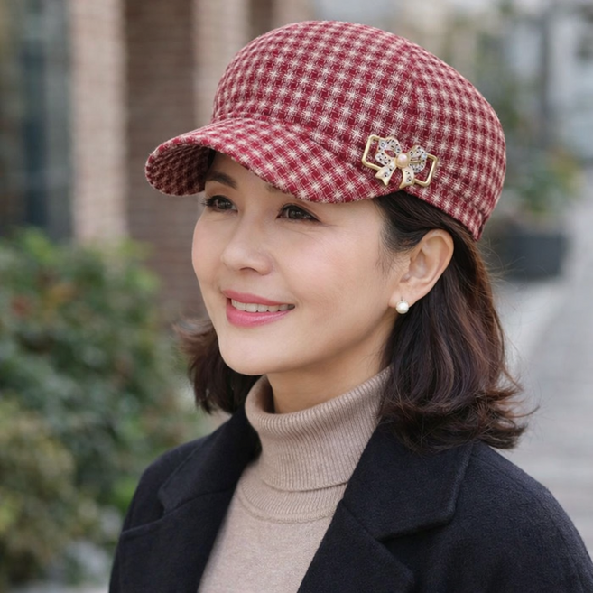 원픽 클래식 트위드 체크 여성 패션모자 C69