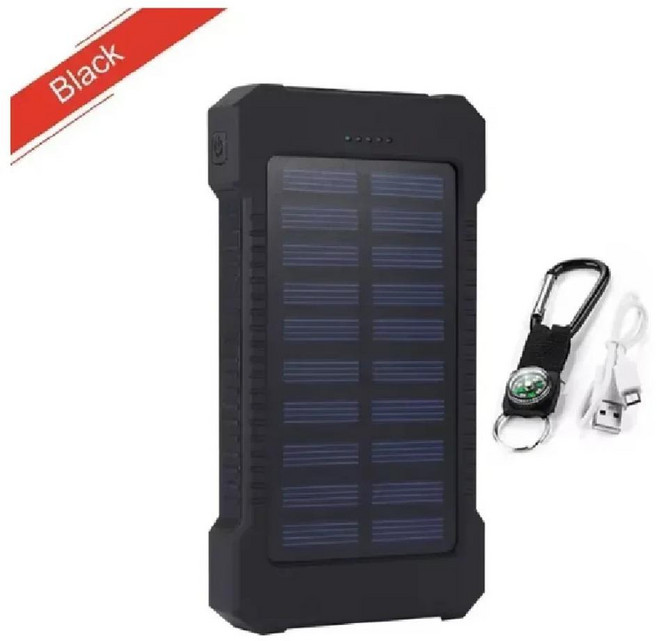 태양광 방수 파워뱅크 야외 대용량 휴대용 초고속 손전등 아이폰 샤오미용, 1개, 1. 검정색 / D. 10000mAh