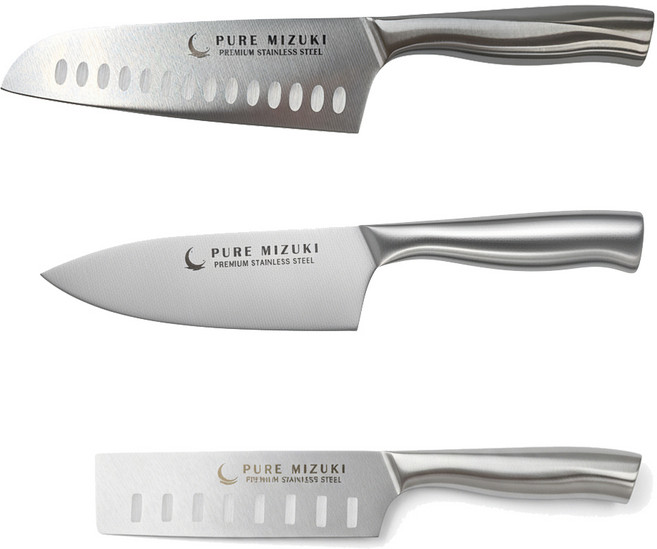 퓨어미즈키 프리미엄 올스텐 나이프 주방칼 이유식칼 일체형 세트, 3개, 실버