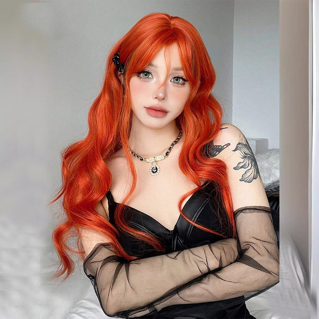 하이유니 아르티나 웨이브 롱 헤어 통가발 66cm, 1개, 오렌지와인