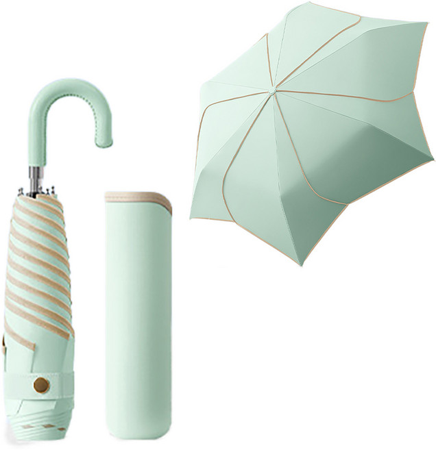 별의 바다 UV 99.9% 차단양 자외선차단 초경량 PU가죽 커브드그립 4세대 꽃잎 모양 3단 접이식 접이식 우산 여성용 양산 겸용 + 커버포함