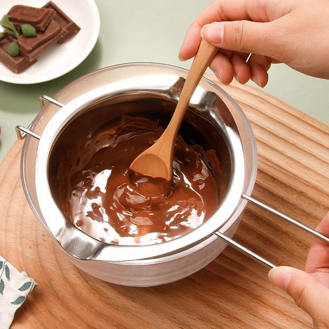 릴스베이 스텐 손잡이 고리형 초콜릿 중탕볼 버터 녹이기 수제 파베 초코 만들기 빼빼로 베이킹도구, 1개, 실버