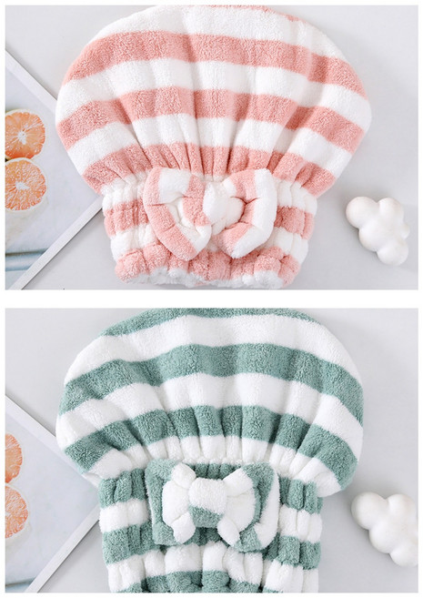 더블공주 강한 흡수성 스트라이프 드라이 헤어캡 2개, 1세트, 핑크+ 그린