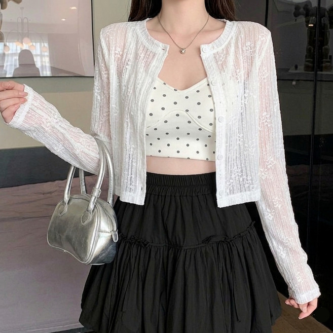 스타일원 여성 얇은 시스루 크롭 가디건