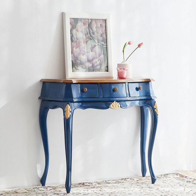 베스트리빙 빈티지 800 레트로 리치 엔틱 원목 3단 콘솔 서랍장 3colors, 블루