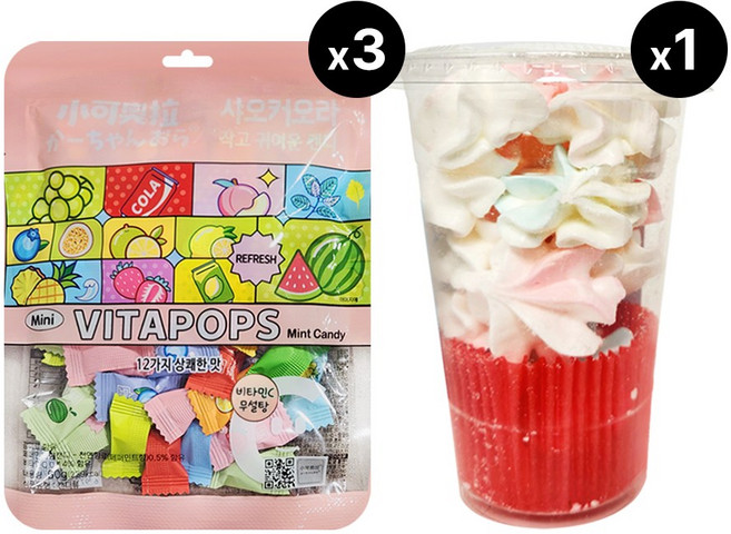 샤오커오라 비타팝스캔디 60g 3개 + 스위스 머랭쿠키컵 30g 1개 맛랜덤