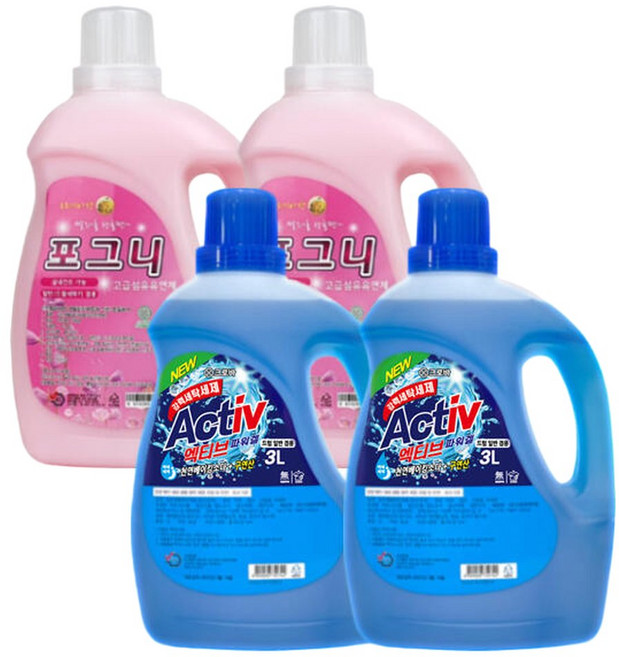 크로바 엑티브겔 고농축 세탁세제 3L 2개 + 포그니 섬유유연제 3L 2개 세트, 2세트