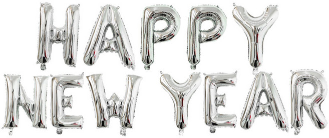 파티샵 생일 파티 풍선 세트 (손펌프포함 숫자풍선 미포함), HAPPY NEW YEAR실버