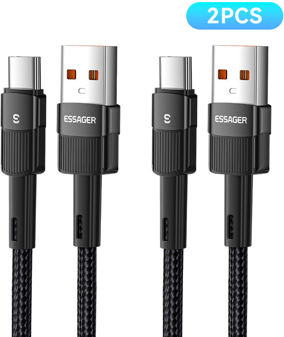 Essager 100W 7A C타입 고속 충전케이블 2개입, 2개, 2m, 블랙