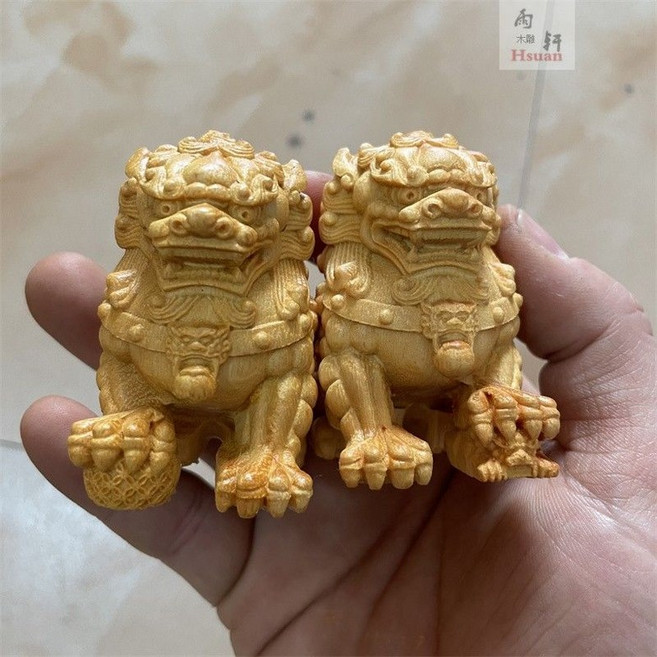 가정 해태상 장식 나무 장식품 조각상 거실 선물 소품, 멕시칸회양목 높이 6cm 한쌍, 1개