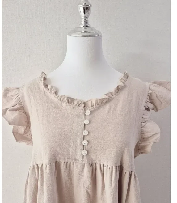 프렌치st. 러블리 레이어드 원피스 [시원 거즈면100 부들부들 보호감성 일본스타일 프릴 롱원피스 여름반팔 여름 레이어드 롱원피스] 프릴 하이디 원피스