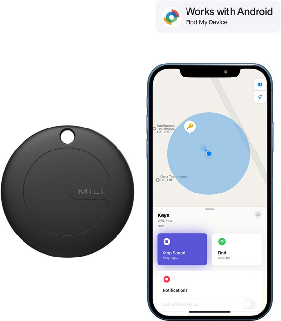 MiLi 미태그 위치추적기 안드로이드 갤럭시 전용 스마트태그 미아 도난 분실방지 트래커, 1개, 키링, 블랙