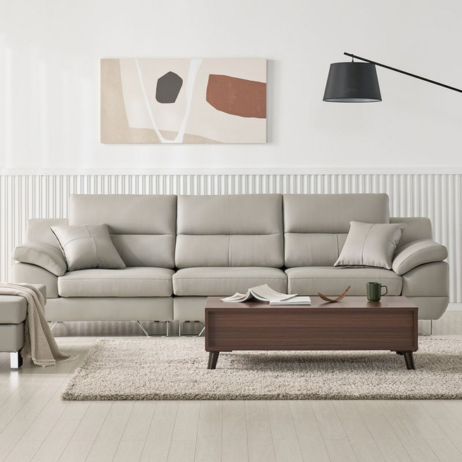 에넥스 이태리천연소가죽 4인용 소파, 라이트그레이