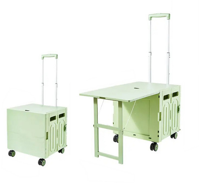 편리한 패션 공간 절약 접이식 멀티 테이블 4바퀴 카트 접이식쇼핑카트 캠핑웨건, 1개, 그린