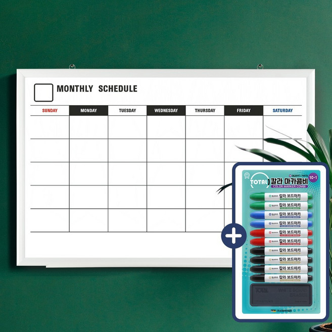 자석 스케줄 보드 영문형 + 칼라 마카콤비 세트, 화이트우드