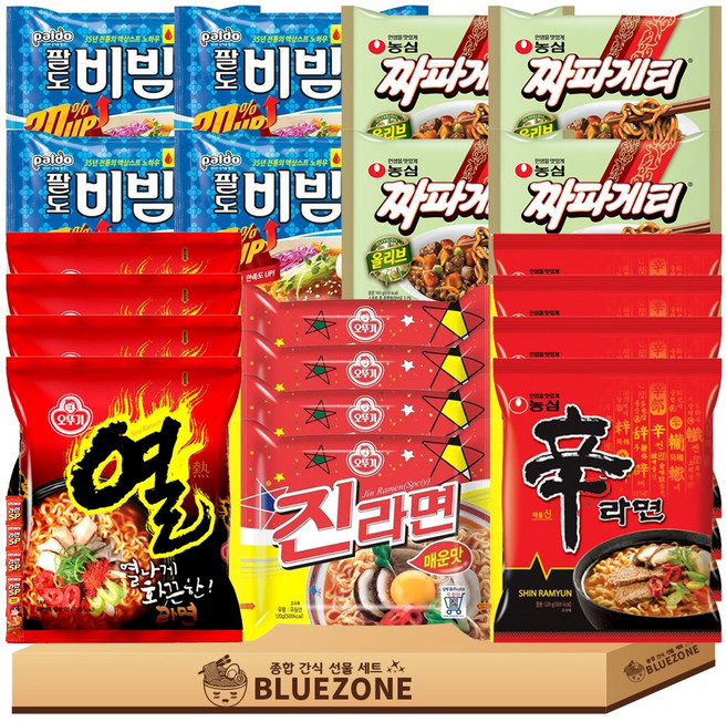 봉지라면 C세트 신라면4 진라면매운맛4 짜파게티4 팔도비빔면4 열라면4 라면스틱4, 1세트