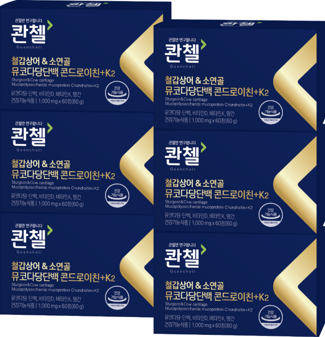 콴첼 철갑상어 소연골 뮤코다당단백 콘드로이친 1200 초임계 비타민 K2, 60정, 6개