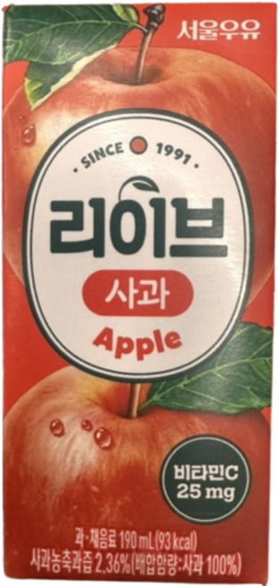 서울우유 리이브 사과 주스, 190ml, 96개