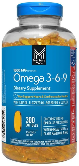 멤버스마크 오메가369 1600mg 아마씨유 피쉬오일 달맞이꽃종자유 소프트젤 Members Mark Omega 3-6-9, 1개, 300정 - 쿠팡