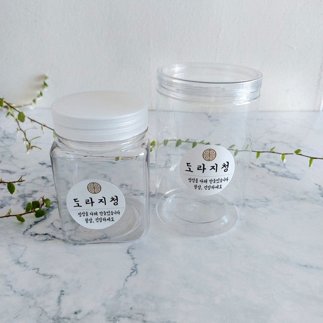 하이패키지 원형 가로 도라지청스티커 40mm 목숨수 100개 건강스티커- 박스포장비닐