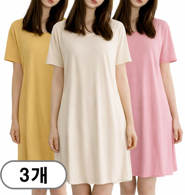 차쿠 여성 여름 원피스 잠옷 아이스 반팔 홈웨어 1+1+1