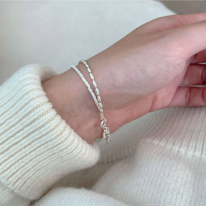 실버 925 순은 실 팔찌 체인 볼 레이어드 샤인 베이직 기본 은팔찌