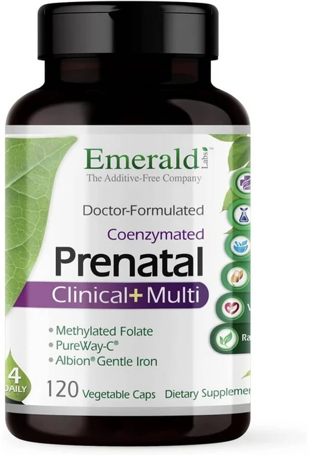 에메랄드랩 프레나탈 데일리 멀티비타민 코엔자임 엽산 젠틀 철분 캡슐 Emerald Labs Prenatal Multivitamins, 120정, 1개 - 쿠팡